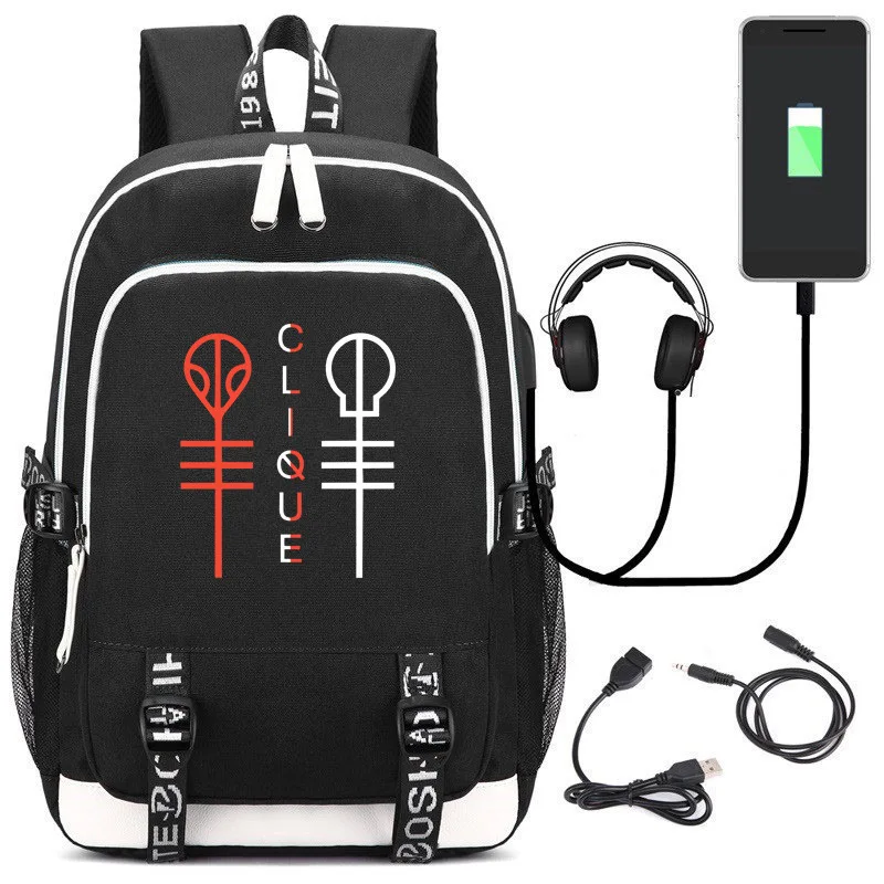 Twenty One Pilots Nylon Bookbag USB Charging Laptop Backpack Hip-pop Travel Bagpack Capacity School Bags for Teenage Rugzak