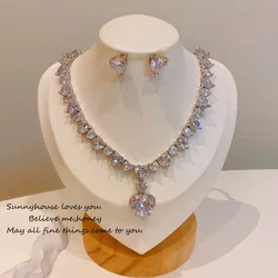 Bridal Jewelry Sets For Women S925 Sterling Cubic Zirconia Heart Necklaces Pendants Earrings for Wedding Fine Accessories
