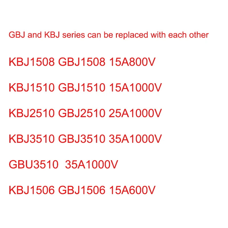 5PCS KBJ1508 GBJ1508 KBJ1510 GBJ1510 KBJ2510 GBJ2510 KBJ3510 GBJ3510 KBJ1506 GBJ1506 GBU3510 15A 25A 35A 1000V Bridge Reactor