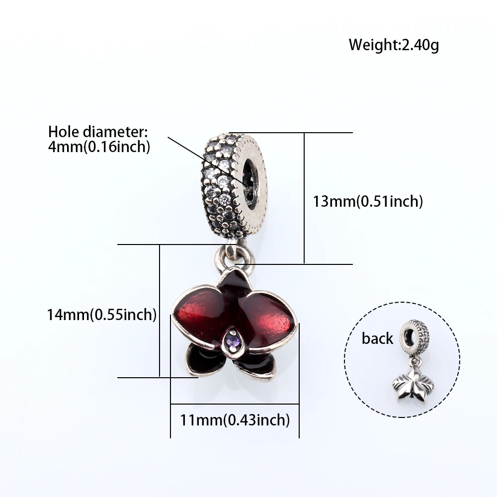 Fashionable enamel sterling silver white black red flower-shaped pendant for DIY bracelet perforated jewelry