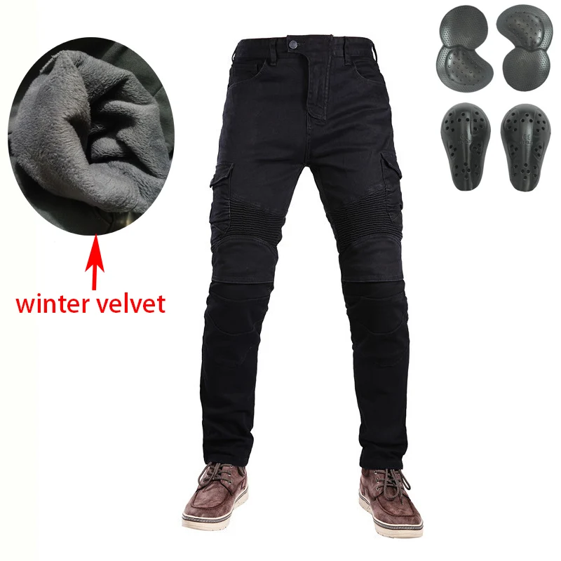 Motorcycle Winter Riding Jeans Men\'s Winter Warm Thick Pants Double Layer Fleece Tactical Cotton Long Trousers Men Pants Trouser