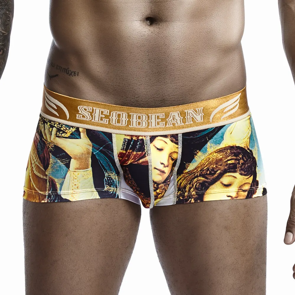 SEOBEAN Boxer Sexy Mens Printed Underwear High Quality Men Boxers Silky Low Waist Underpants Shorts Male Panties Boxershorts