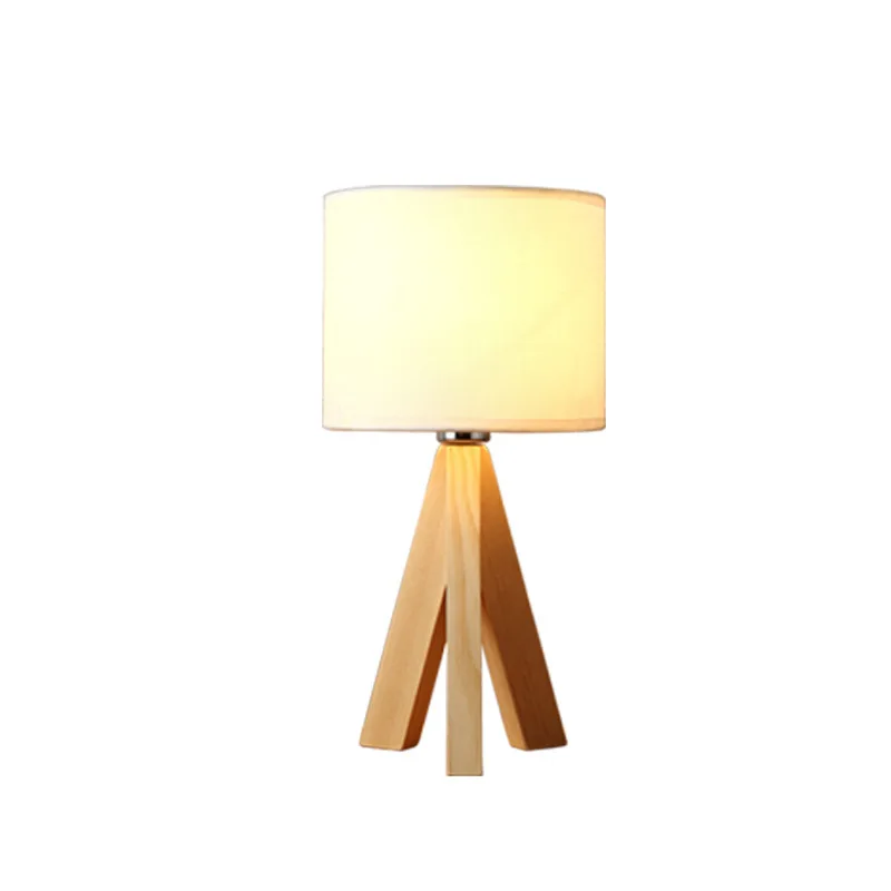 Modern  Wooden Led Eye Protection Table Lamp Japanese Creative Solid Wood Bedroom Desk Light With Square Triangle