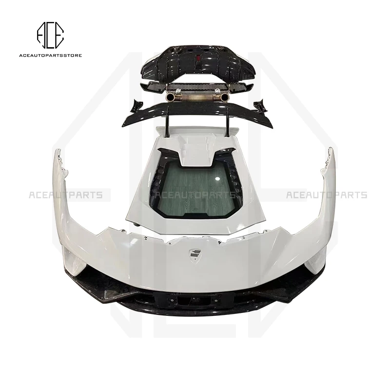 Carbon fiber/FRP Front Bumper Rear Spoiler Hood Exhaust For Lamborghi Huracan LP610 LP580 PF style