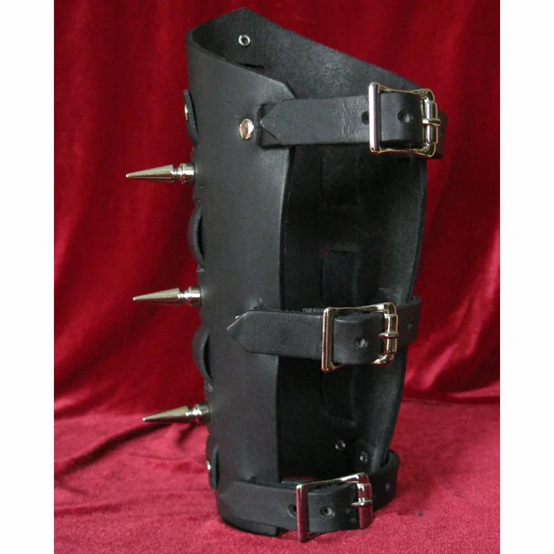 Herren Leder Gewebt Versetzt Arm Armschiene Schwarz Vambraces Gauntlet Mit Straps Lange Große Spikes Armband Rüstung Manschetten Für Road Warrior