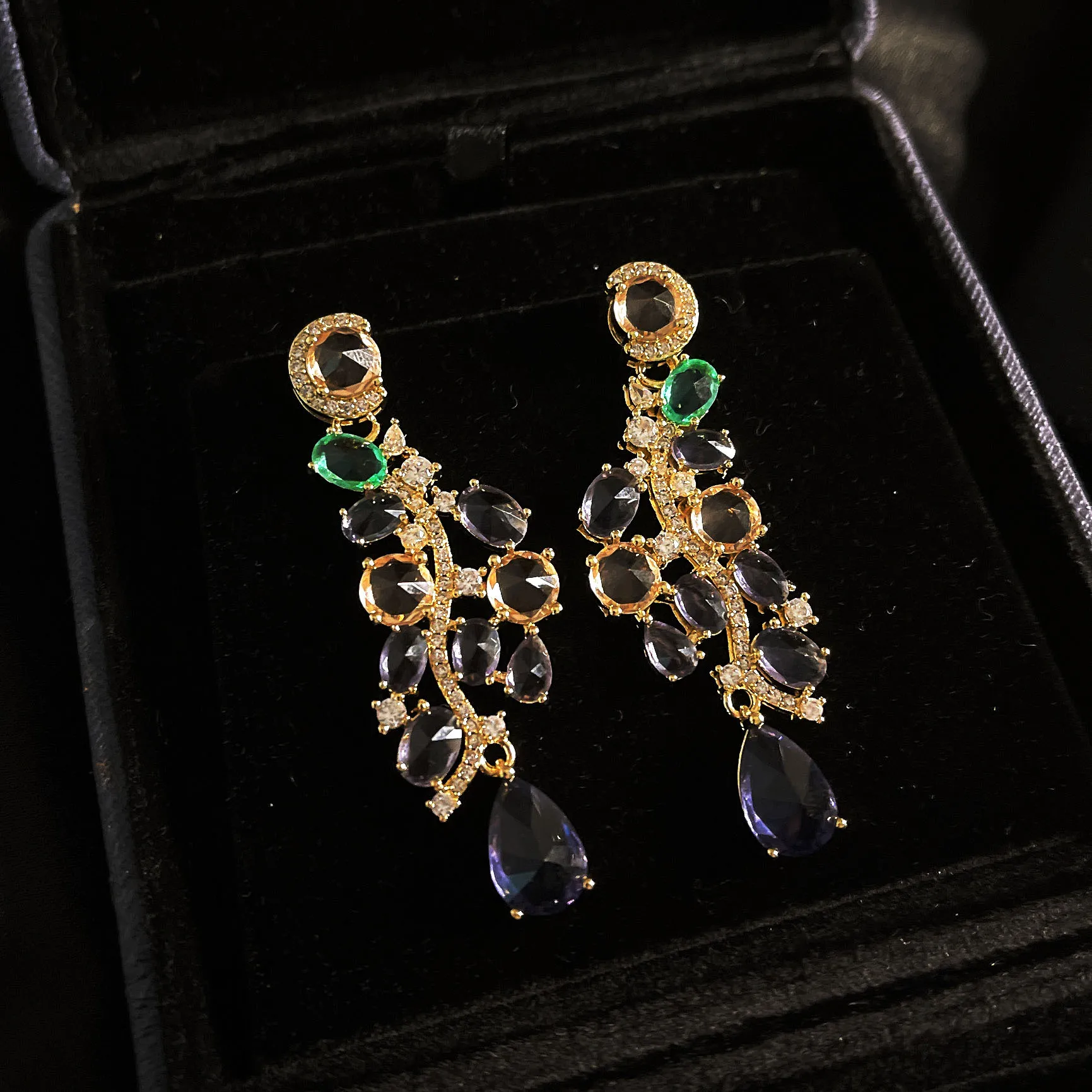 Foydjew Elegant Luxury Colorful Purple Earrings Long Style Banquet Formal Dress Temperament Drop Earring For Women Ear Jewelry