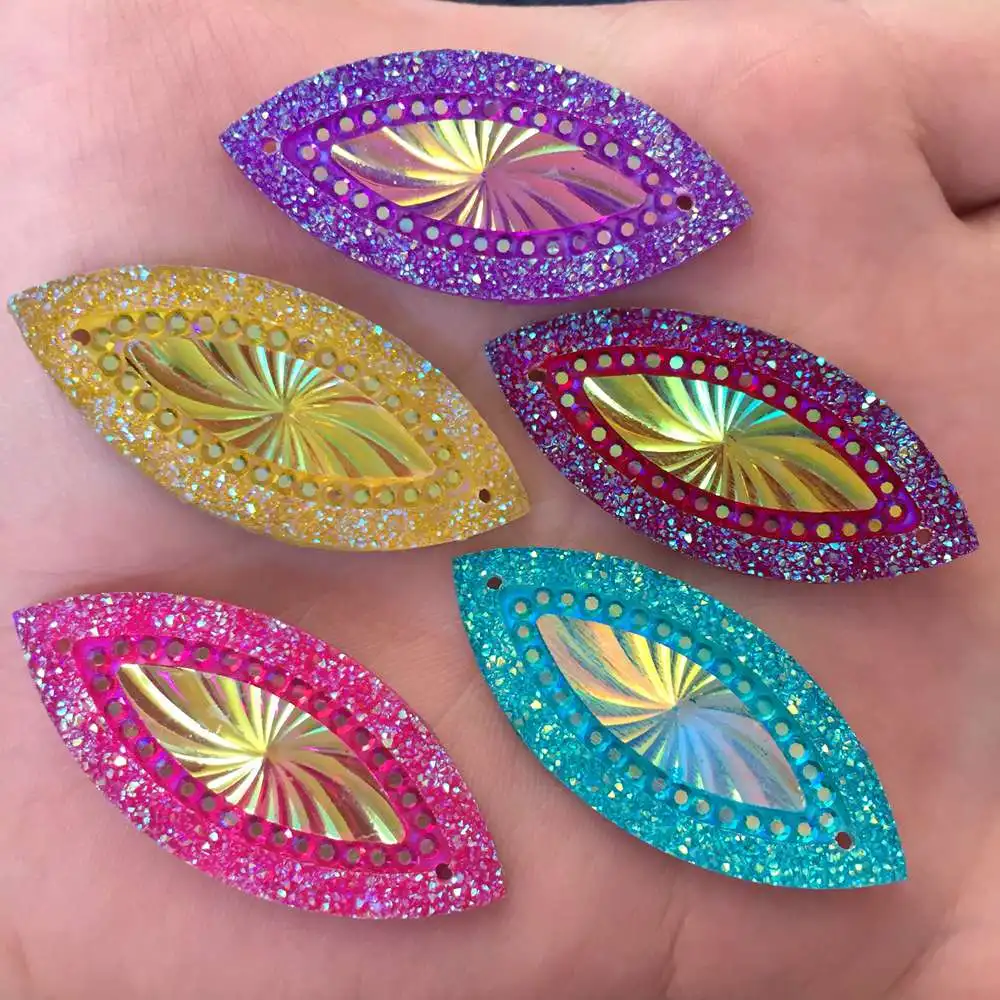 8PCS 17*40mm Mix resin horse eye Flatback rhinestone 2 hole Wedding Embellishment diy applique craft SF426