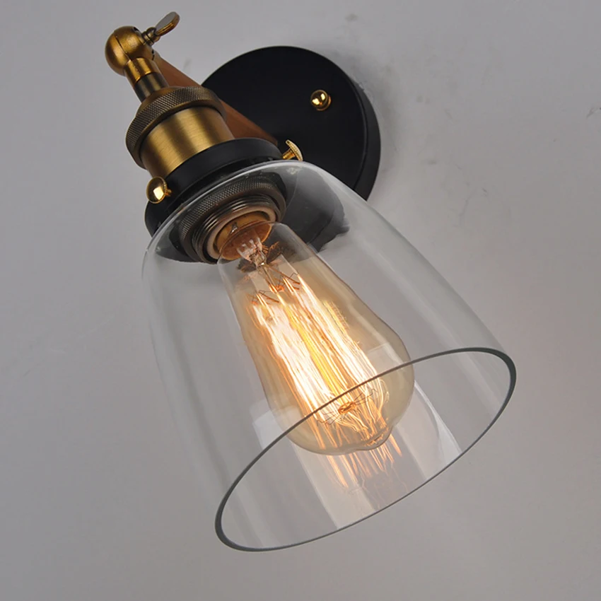 Arandelas de parede industrial do vintage luminária parede, braço balanço luzes parede vidro quarto sala estar barra varanda lâmpada decorativa
