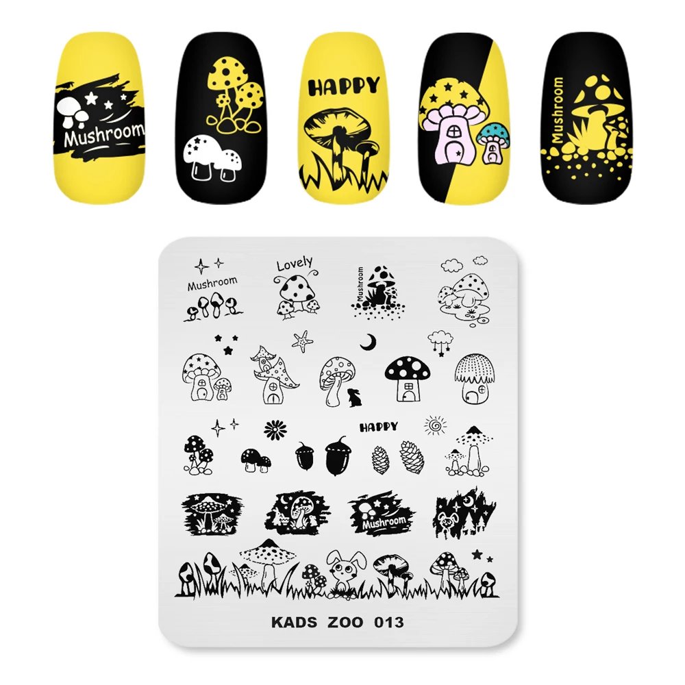 KADS Nail Stamp Plate grzyby żołędzie szyszki sosnowe wzór Nail artystyczny obraz wzornik płyta do drukowania paznokci DIY talerze dekoracyjne