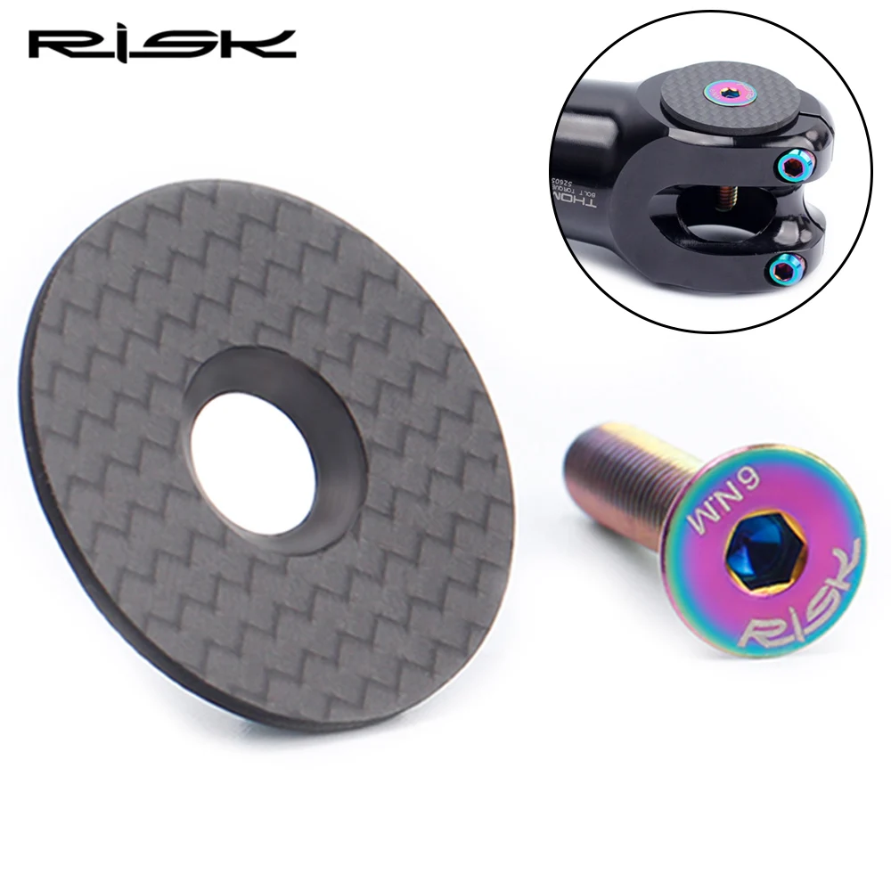 

RISK All Carbon Bicycle Headset Top Cap + Titanium Bolts OD2 Stem Cap 28.6mm 31.8mm Road Bicycle MTB Bike Stem Cover Accessories