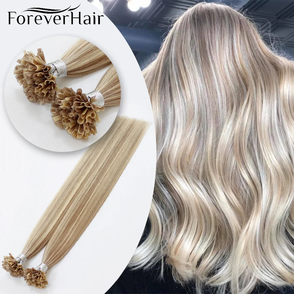 

FOREVER HAIR U-Nail-Tip Real Remy Fusion Human Hair Extension Keratin Natural Colored Strands Of Capsule 1g/s 16" 18" 20" 24"