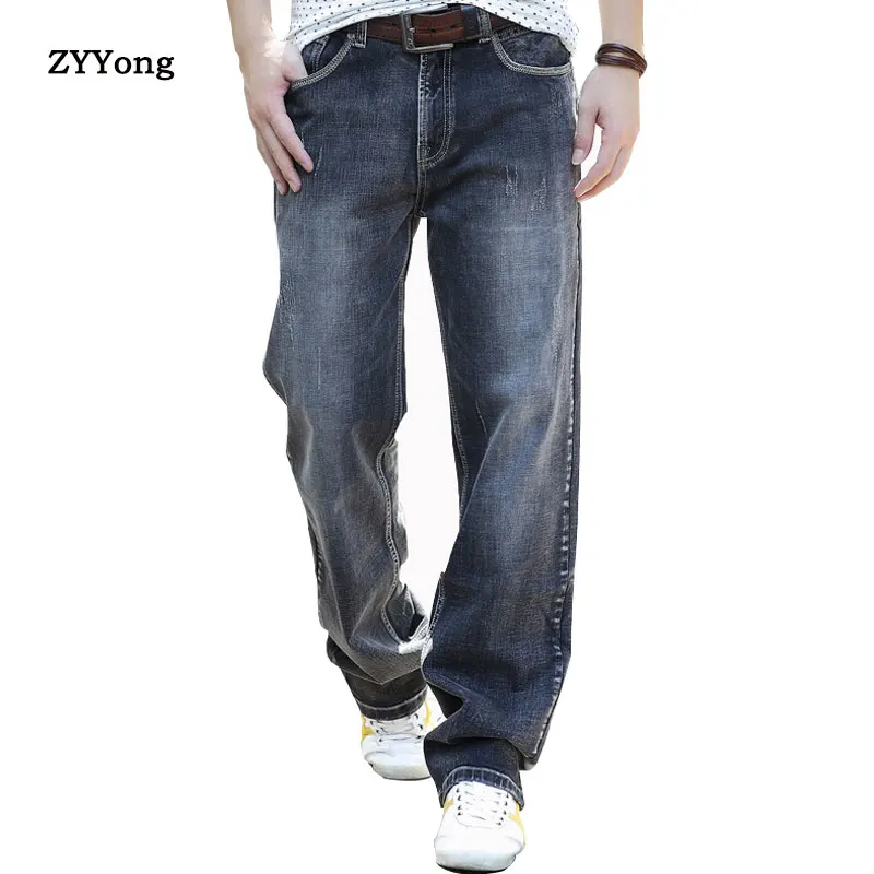 

2020 New Mens Hip Hop Baggy Jeans For Men Wide Leg Skateboard Pants Plus Size 44 Fashion Spring Autumn Loose Fit Gray Jeans Long