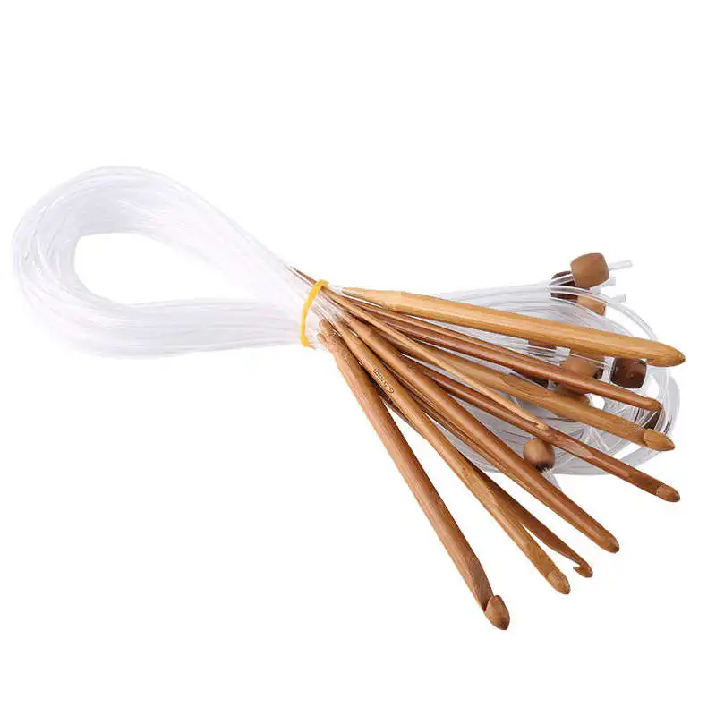 12pcs Carbonized Bamboo Afghan Tunisian Crochet Hooks Set Carpet Rug Weave Knitting Needles Crochet Hooks with Cable