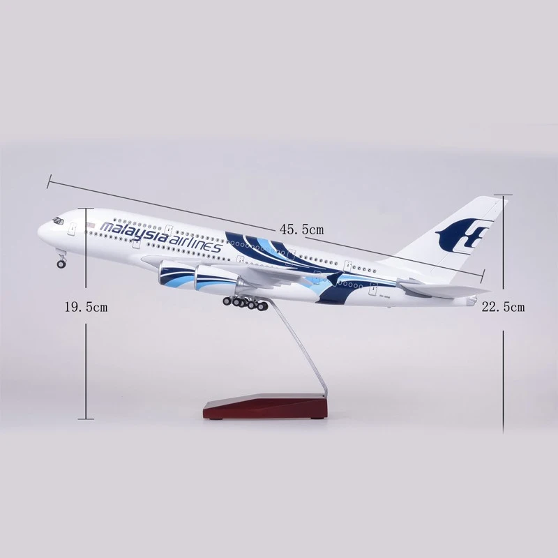 JASON TUTU-Modèle d'avion en résine moulé sous pression, Malaysia Airlines, Airbus A380, échelle 1/160, lumière et roue, avion cadeau, 46cm