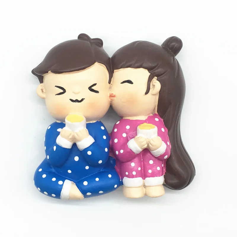 Funny Cartoon Couple Boy and Girl Fridge Magnet Resin 3D Refrigerator Sticker Home Kitchen Decoration