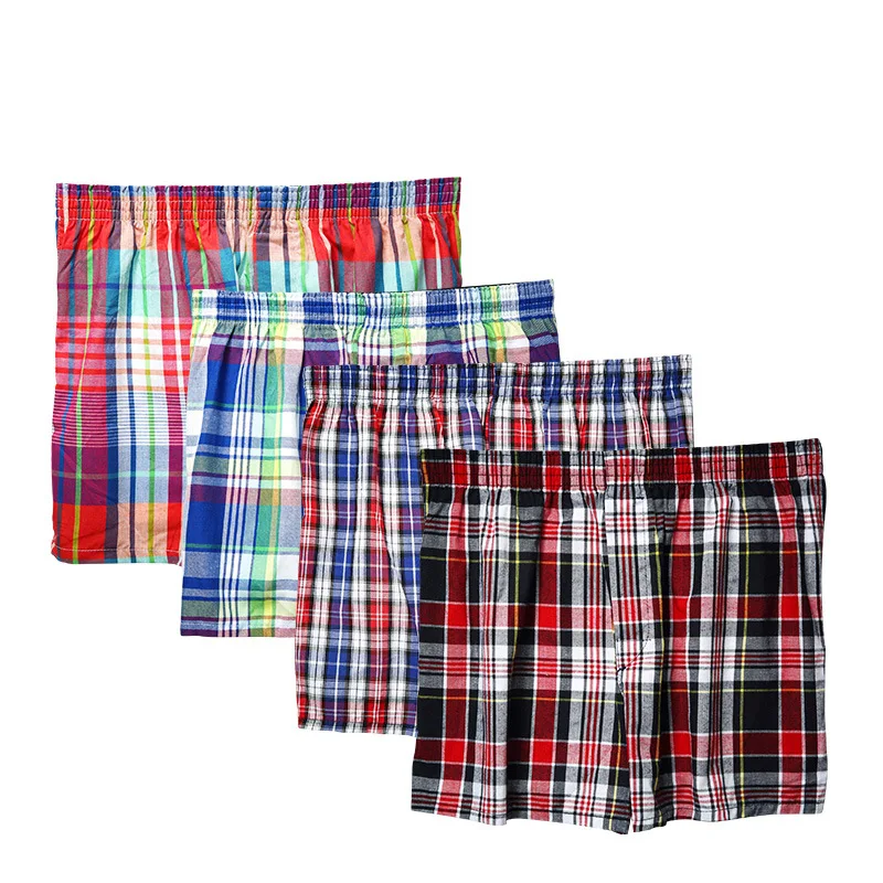 3 Pack Men's Cotton Shorts Knit Trunks Plaid Woven Mid Waist Underwear Plus Size Pants Coton Boxershorts Men