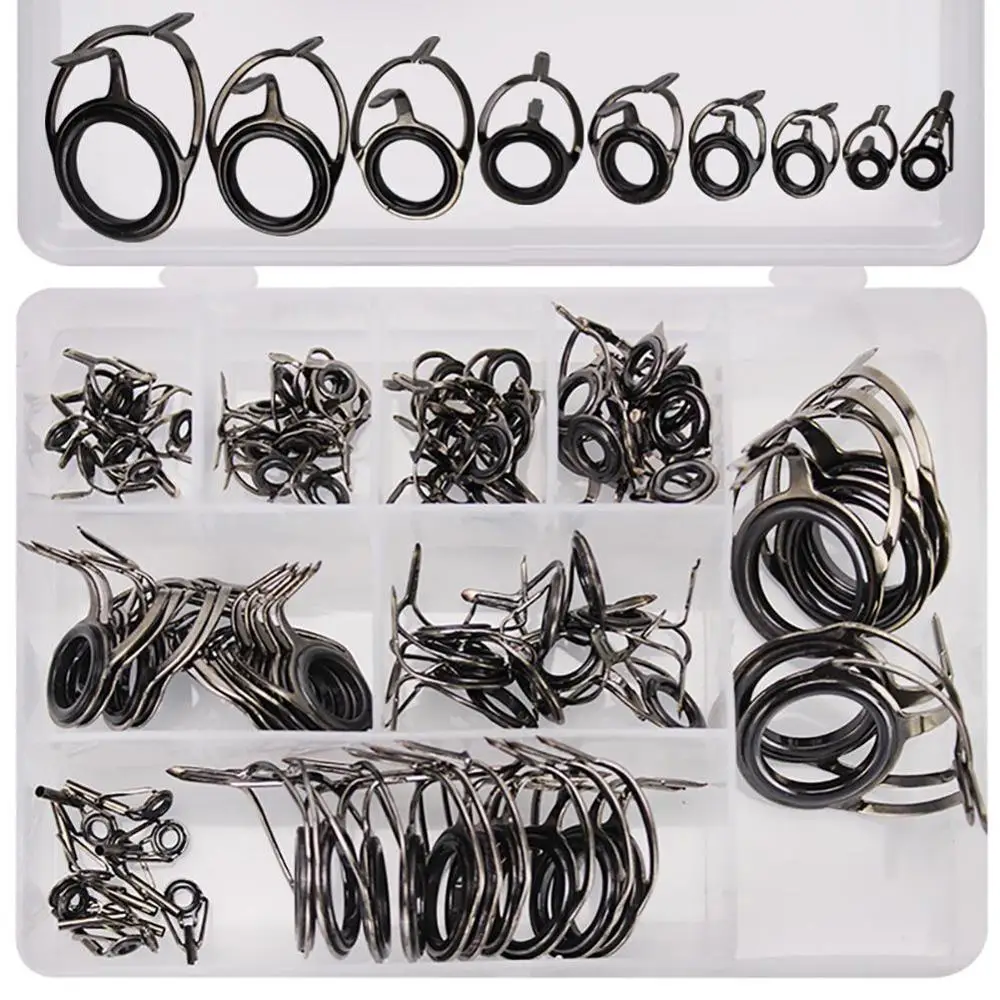 

85pcs/set Black Fishing Rod Guides Ceramics High Carbon Steel Ring Surf Casting Fishing Rod Guide Rings for Fishing Accessories