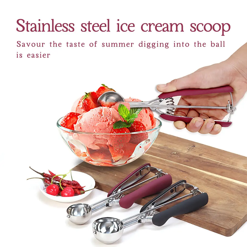 

Ice Cream Scoop Stainless Steel Cookie Dough Spoon Fruit Potato Watermelon Digging Ball Spring Handle Scoop Kitchen Accessories