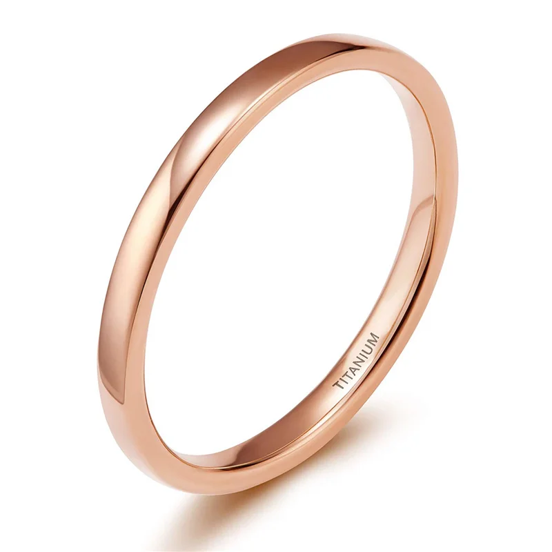 Kolmnsta 2mm 4mm Thin Ring for Women Titanium Rose Gold Polished Classic for Male Female Wedding Engagement Band Couple