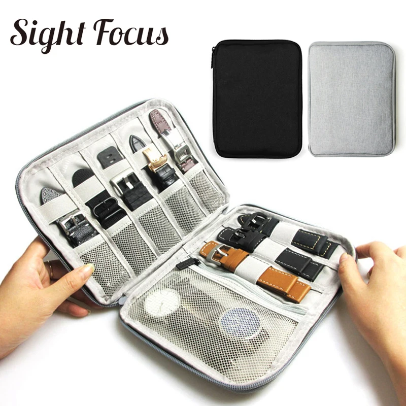 Multifunction Portable Watch Strap Organizer Watch Band Box Storage Bag Watchband Holder Watch Travel Case Pouch Gray Black