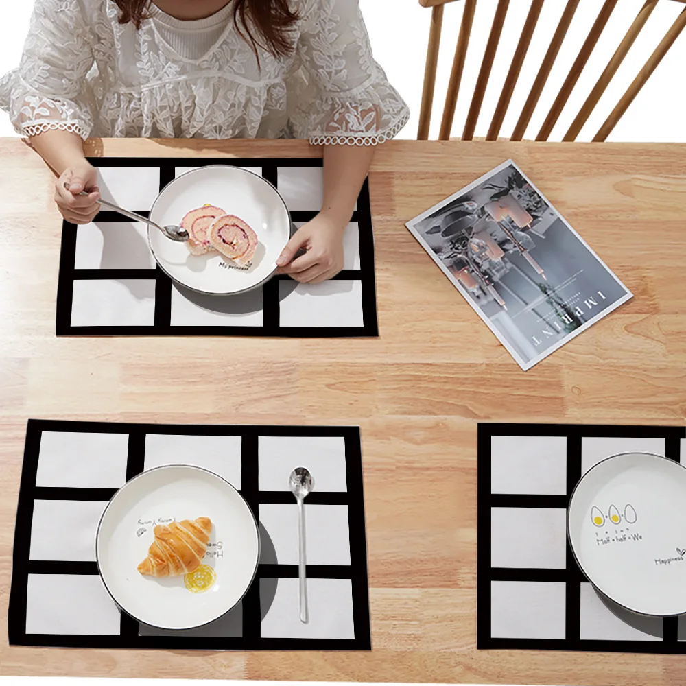 Sublimation Blank 9 Panel Placemat Washable Dining Table Set Linen Cotton Mats Photo Print Cloth Disc Bowl Coaster Non-slip Pad