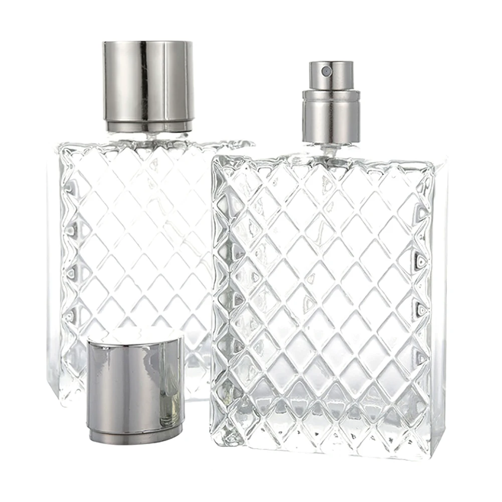 투명 유리 향수병 분무기, 블랙 스프레이 병, 크리스탈 투명 사각형, 100ml
