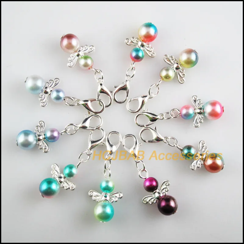 20 New Angel 14x21mm Charms Mixed Gradients Acrylic Silver Plated Retro With Lobster Claw Clasps