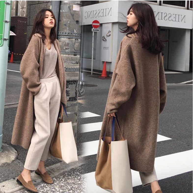 2021 autumn and winter new wool knitted coat medium long cardigan women loose warm sweater women cardigan