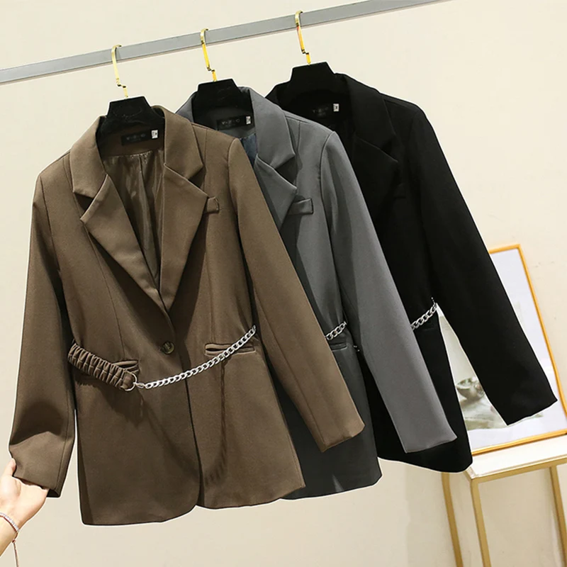 

New Blazer Women Fashion Belt Suit Jacket Spring Autumn Long Sleeve Ladies Solid Color Blazer Female Slim Suit Blazer Outwear