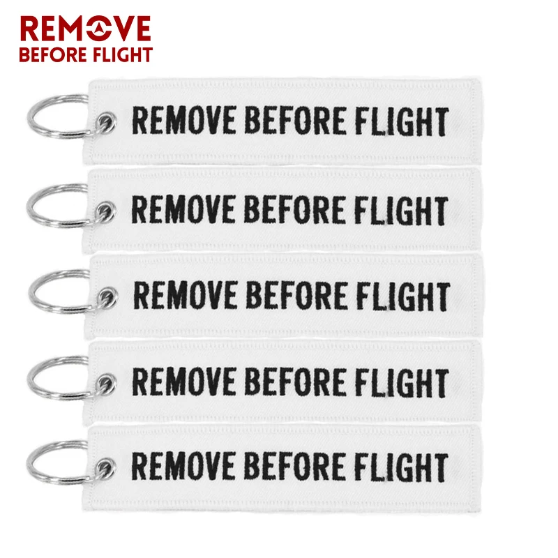 Remove Before Flight Portachiavi chaveiro de carro Ricamo Bianco di Modo Dei Monili Anello Chiave porte clef Per Portachiavi Auto 5 PZ/LOTTO