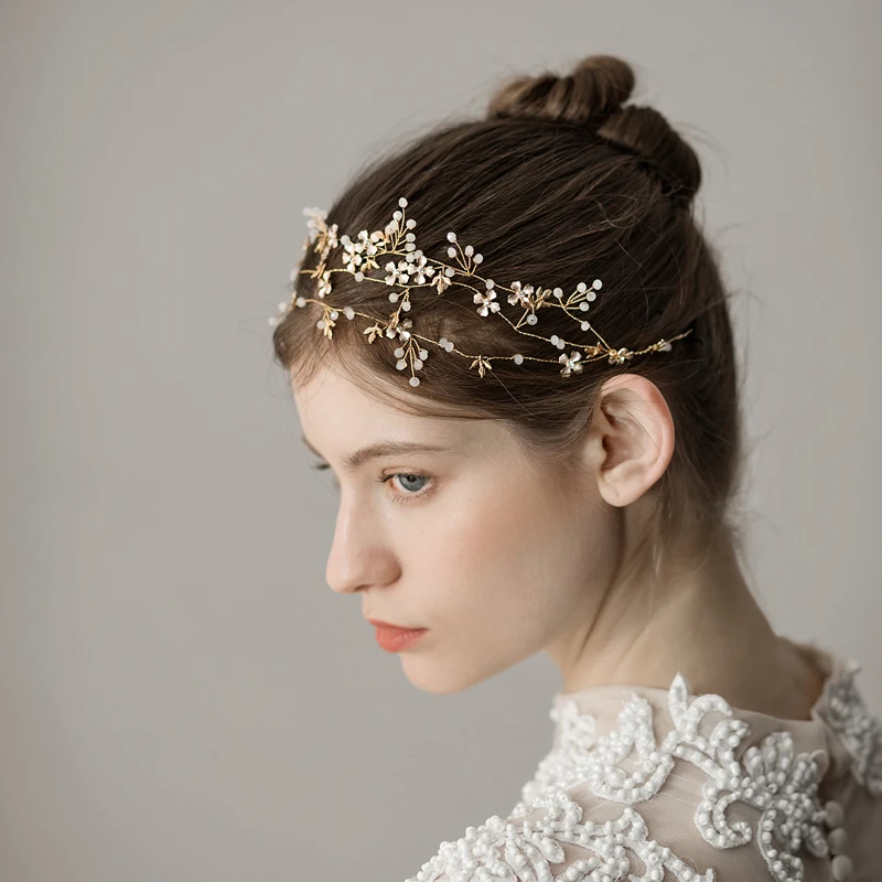 O351 Zarten goldenen blätter und künstliche blumen hochzeit perlen stirnband haarband braut hochzeit kopfschmuck