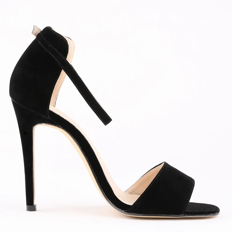 LOSLANDIFEN Sexy Women Summer Sandals Thin Heels Shoes Open Toe Velvet Party Black Elegant Woman Buckle Pumps 102-2VE