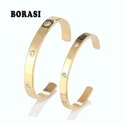 Fashion Classic Crystal Cuff Bracelet for Women/Men Gold Color Stainless Steel Bracelets & Bangles Couple Love Jewelry Best Gift