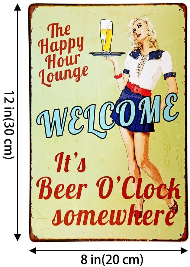 NEW DECO Tign Sign Happy Hour Welcome It's Beer O'clock Somewhere Vintage Retro Rustic Metal Tin Sign Pub Wall Deor Art