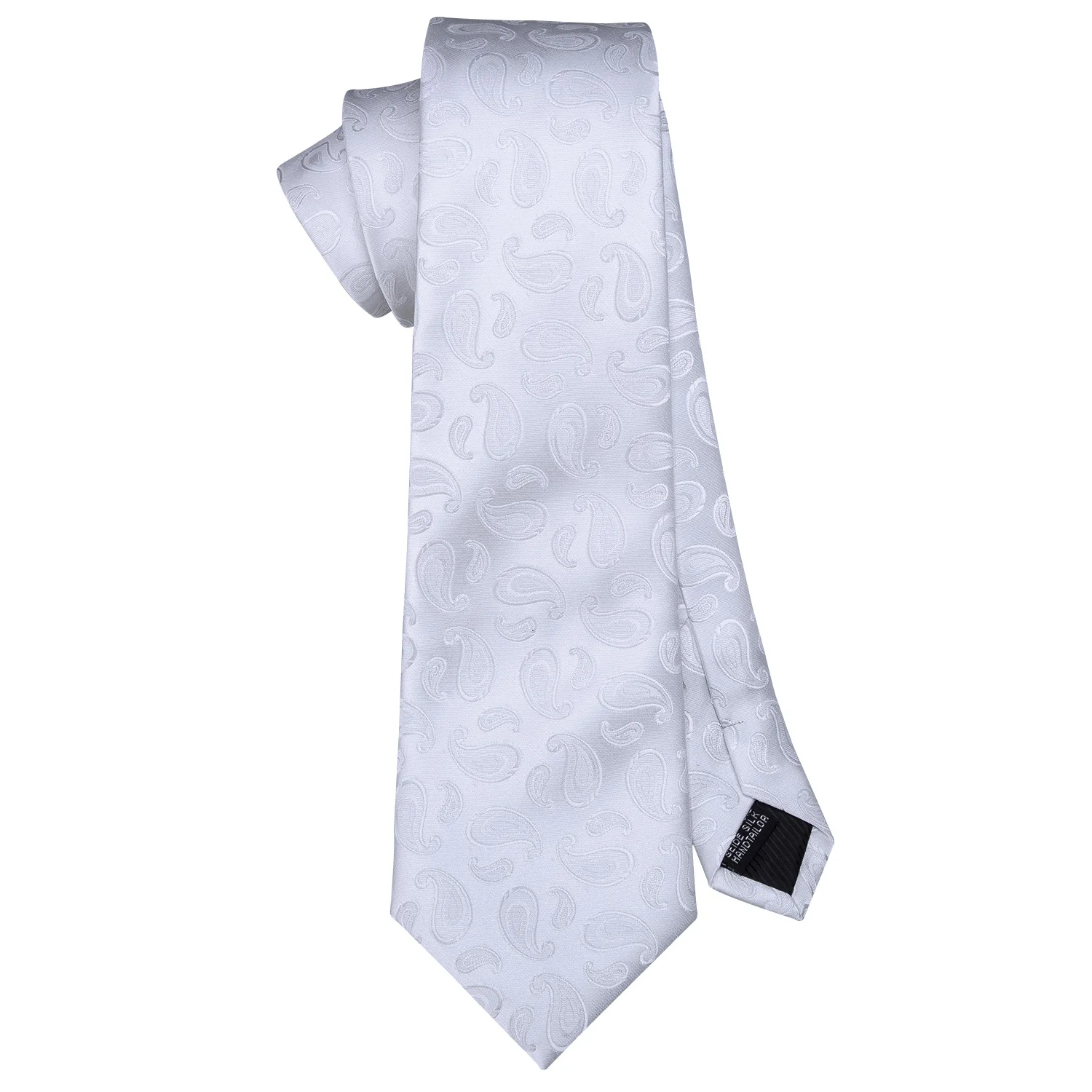 Fashion Silk White Mens Wedding Tie Hanky Set Barry.Wang Designer Paisley Beige Floral Neckties For Male Gift Party Groom Office