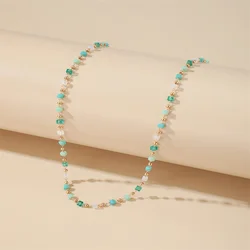 Bohemian Colorful Bead Chain Choker Necklace For Women Green Crystal Bead Chain Necklace Charm Handmade Party Jewelry