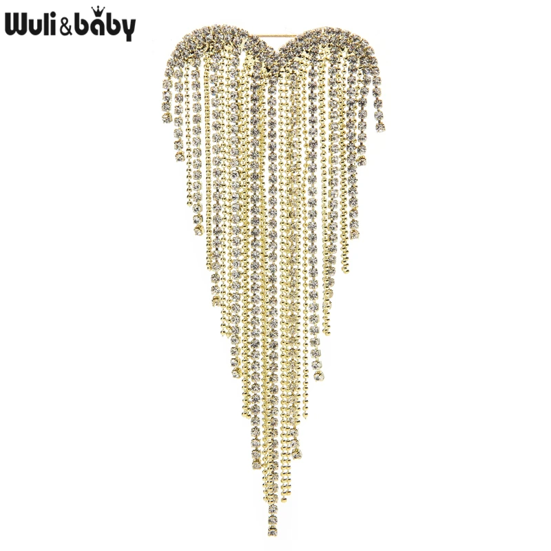 Wuli&baby Heart Tassels Brooches For Women 2021 2-color Rhinestone Weddings Party Office Brooch Pins Gifts