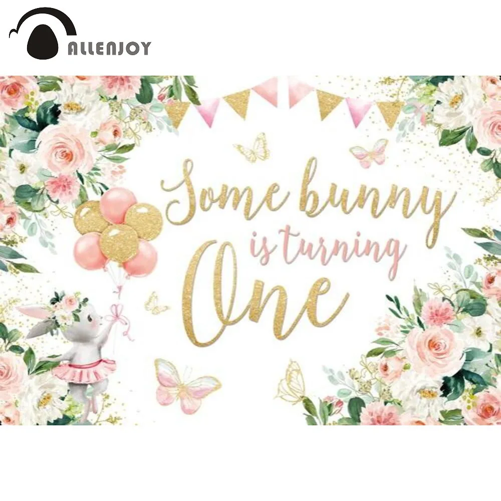 Allenjoy Spring Baby Shower Backdrop Girl Newborn Rabbit Easter Bunny Birthday Pink Floral Party Supplies Decor Banner Photo Boo