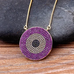 Nidin Fashion Round Full Zircon Charm Lucky Turkish Blue Evil Eye Pendant Rhinestone Choker Necklace Green/Purple/Violet Colors