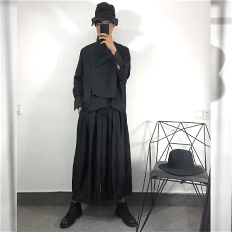 

Men's Long Sleeve Shirt Spring And Autumn New Dark Personality Asymmetric Design Korean Casual Loose Large Size Shirt