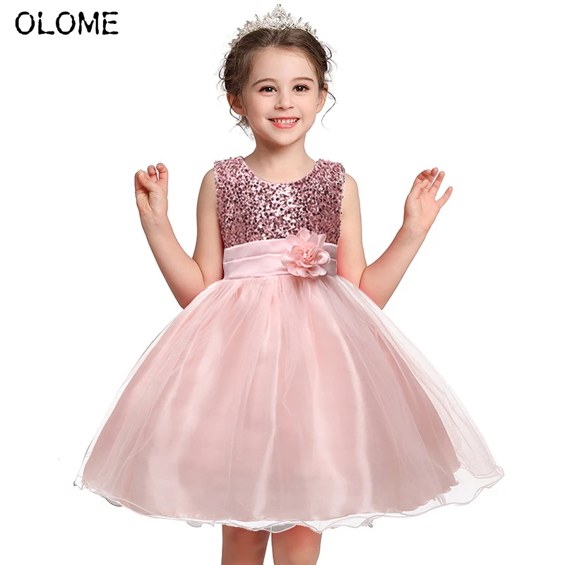 

OLOME Princess Dress Kid Girl Wedding Clothing Elegant Children Clothes Sleeveless Toddler Summer Costume for 2-7 Years