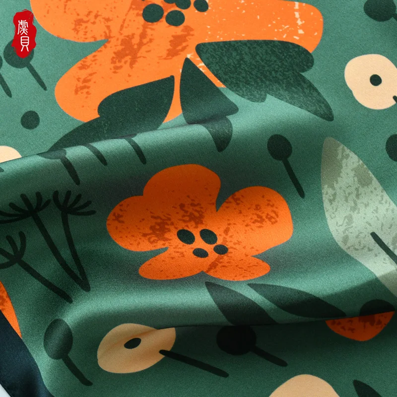 Retro flower natural silk scarf women small square scarves fashion hair scarf children design headscarf foulard hijab BABY warp
