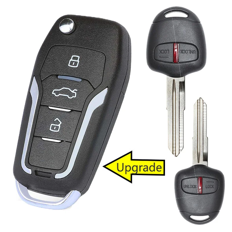 KEYECU 433MHz ID46 Upgraded Flip 2 Button Remote Key Fob for Mitsubishi Pajero, Lancer & Outlander Left/ MIT11R Right Blade