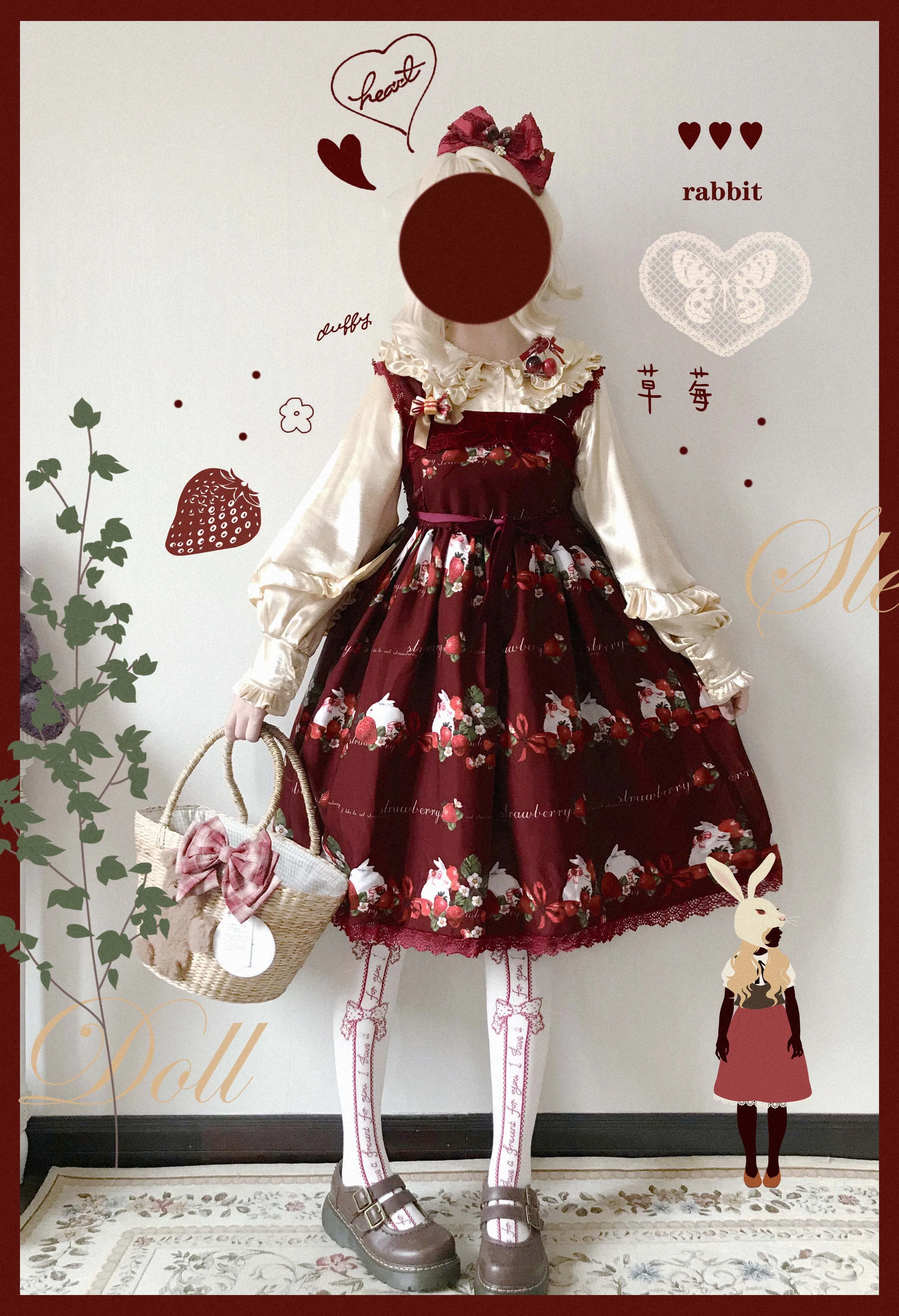 Abito dolce con cinturino lolita vintage fragola bowknot stampa carina vita alta principessa abito vittoriano kawaii ragazza gotica lolita