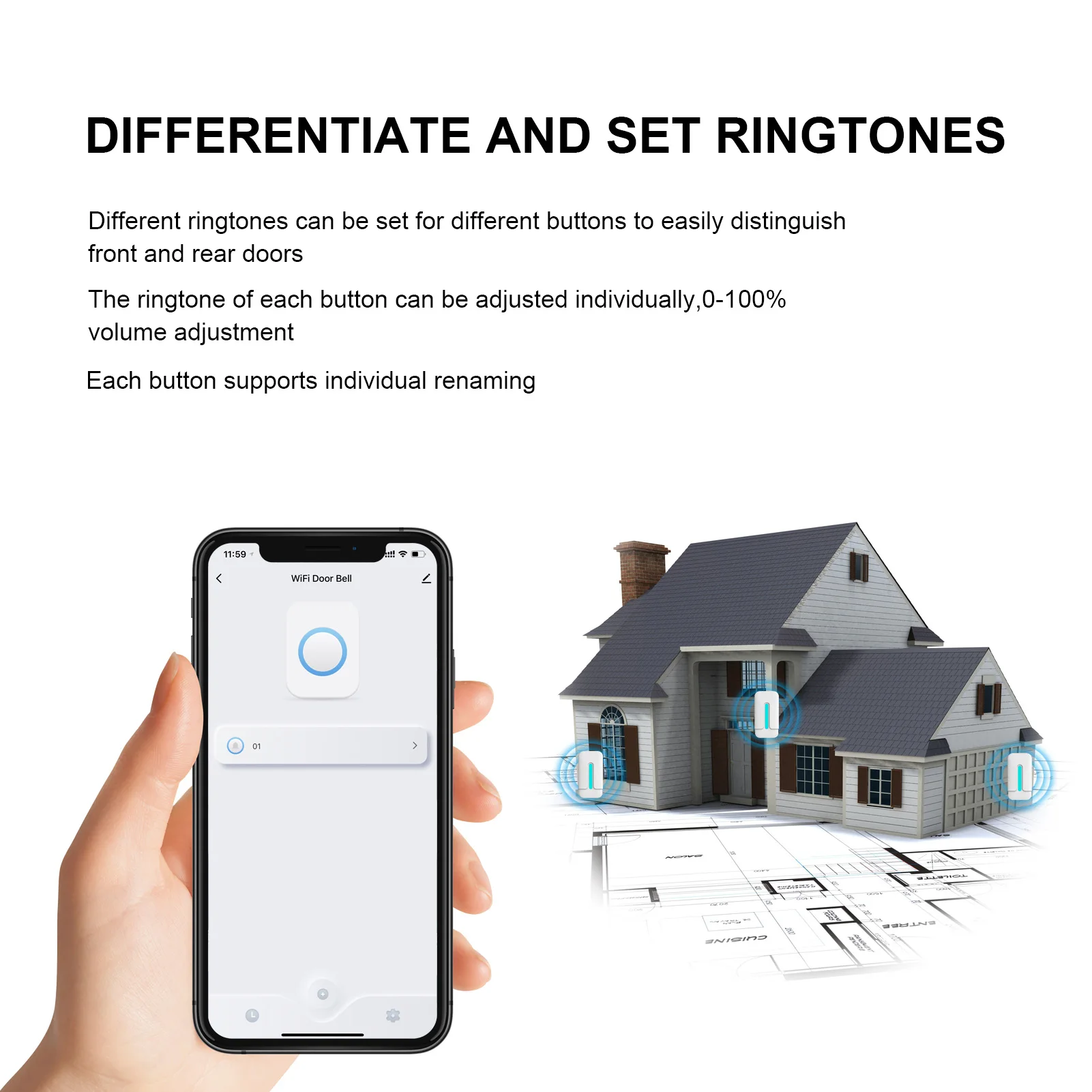 Imagem -06 - Campainha Wi-fi sem Fio à Prova Dágua Botão Autoalimentado Conjuntos de Campainha de Porta Receptor de Sinos de Boas-vindas para Casa Controle por Aplicativo Tuya Smart Life