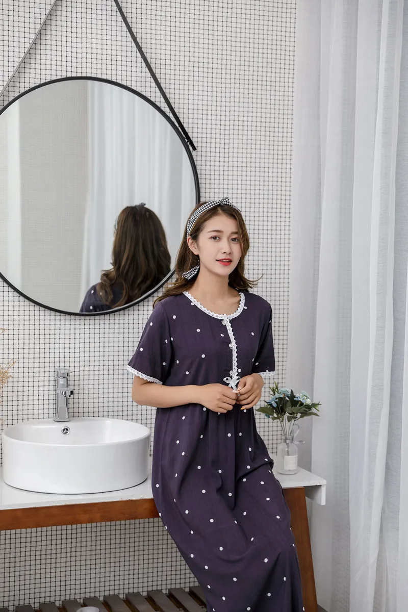 Fdfklak Loose Fat Nightgowns Women Short Sleeve Long Dress Print Cotton Home Wear Clothes Nightdress Ladies Sleepwear Nightshirt