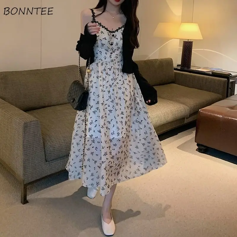 Dresses Women Elegant Leisure Trendy Female Spaghetti Strap Korean Style Hot Sale Summer Patchwork Popular All-match Comfortable