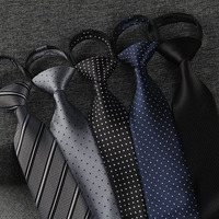NEW Paisley Zipper Ties for Men 8CM Neck Tie Solid Striped Polka Dots Silk Neckties Men's Automatic Zipper Tie Blue Lazy Ties