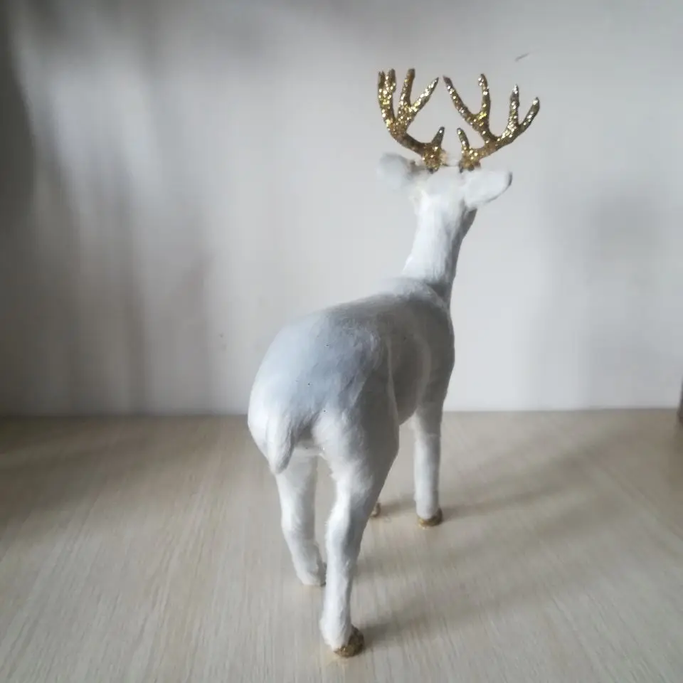 real life toy sika deer about 24x23cm hard model,plastic& furs white deer handicraft,prop,home Decoration toy gift e22665