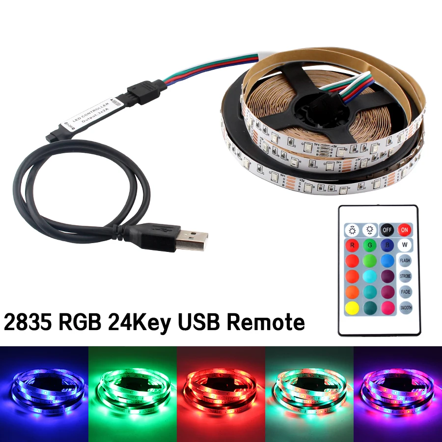 

Flexible RGB LED Strip USB 5V Led Strip Light SMD 2835 60leds/m 5M Lighting TV Blacklight LedStrip Lights Lamp Tape Diode Ribbon